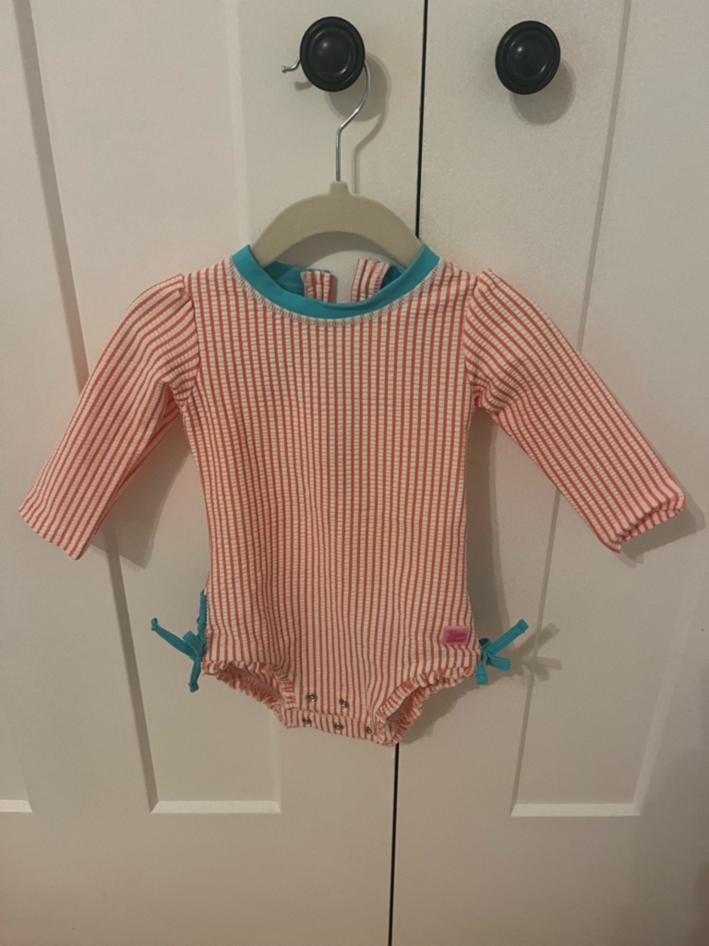 Rufflebutts Seersucker Long Sleeve One Piece Rash Guard
